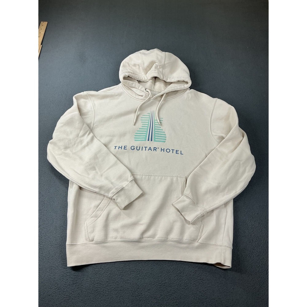 Hard Rock Hoodie Mens M Beige Pullover Fleece Graphic The Guitar Hotel